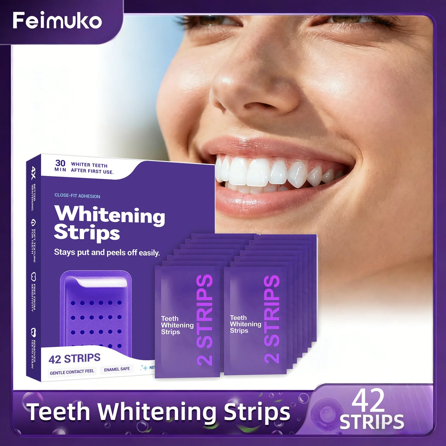 Purple Teeth Whitening Strips : Improve Dental Yellowing Oral Stains