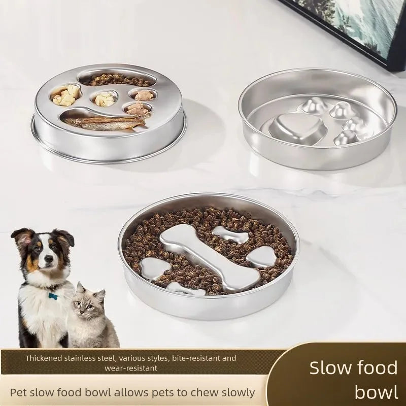 Pets : Stainless Steel Non-Slip Slow Feeder Bowl