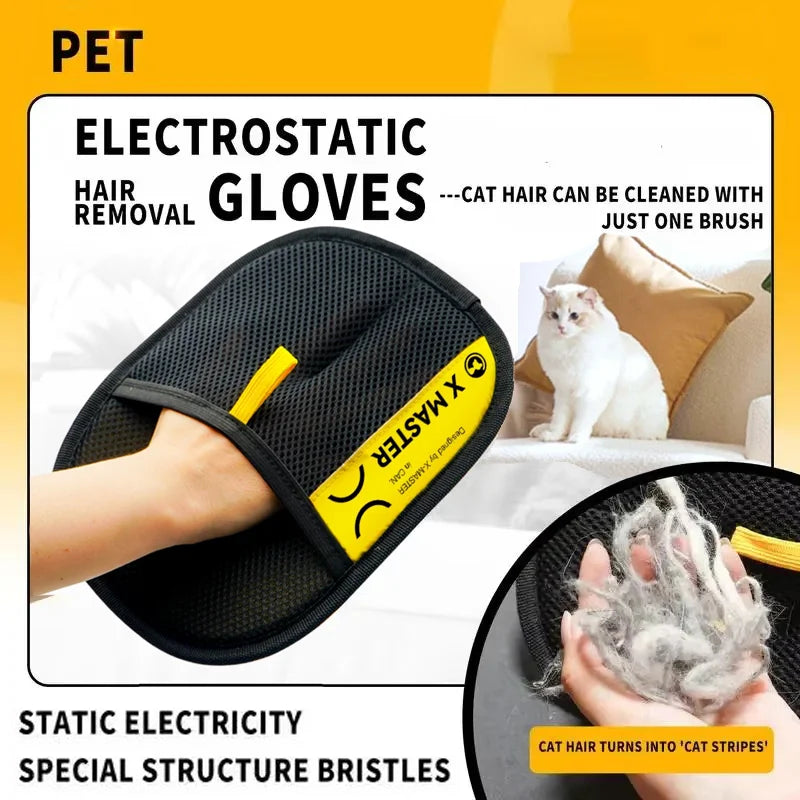 Pet Hair / Lint Remover Gloves Electrostatic for Cats Dogs with 2-in-1 Lint Roller Brush
