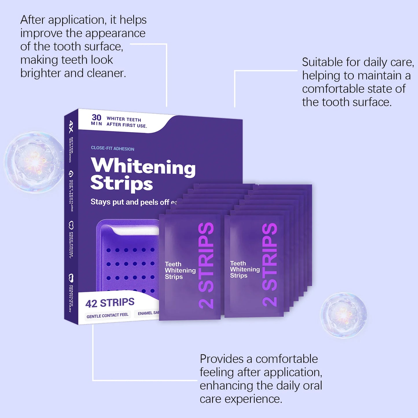 Purple Teeth Whitening Strips : Improve Dental Yellowing Oral Stains