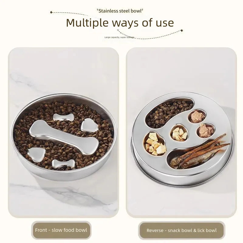 Pets : Stainless Steel Non-Slip Slow Feeder Bowl