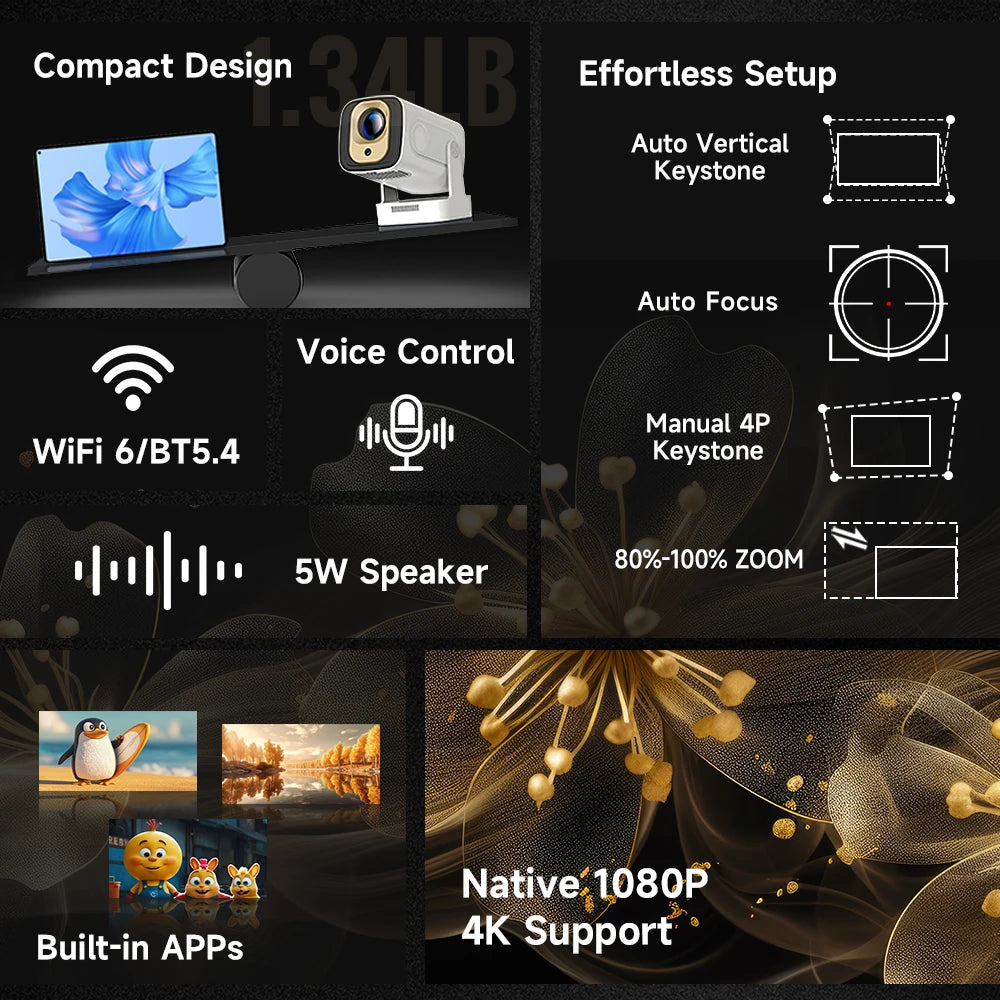 Cinematic Movie Projector Magcubic HY310 - 1080P Native 4K In/Outdoor with Air Mouse
