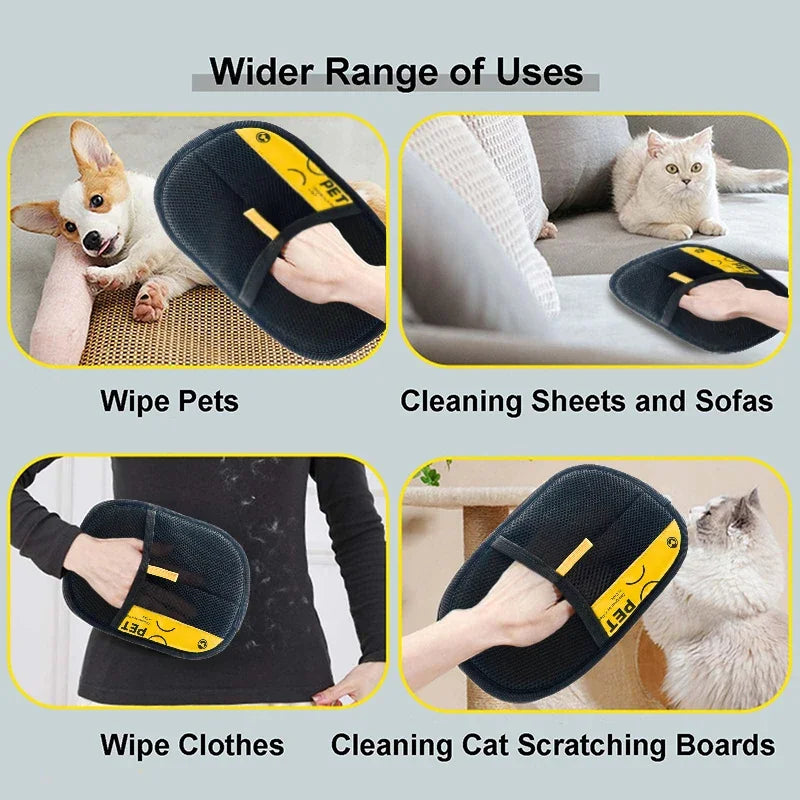 Pet Hair / Lint Remover Gloves Electrostatic for Cats Dogs with 2-in-1 Lint Roller Brush