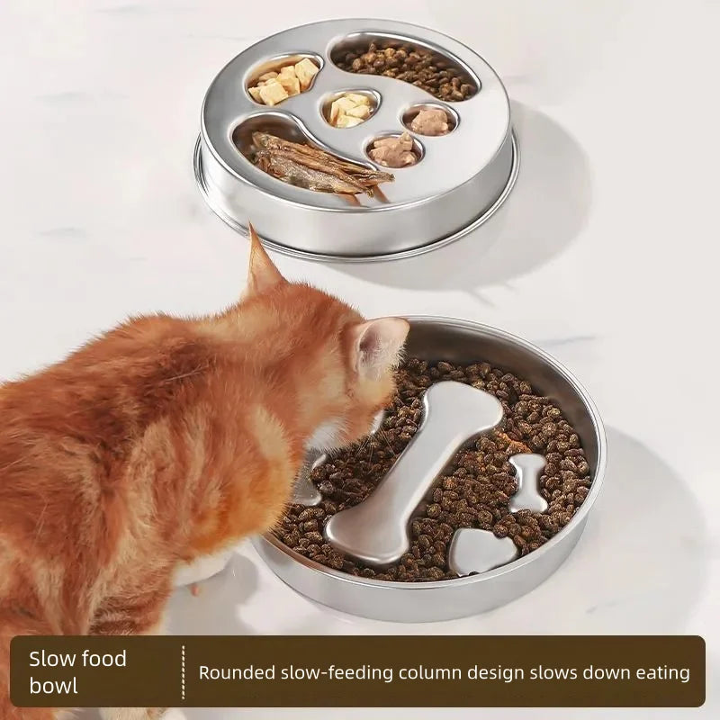Pets : Stainless Steel Non-Slip Slow Feeder Bowl