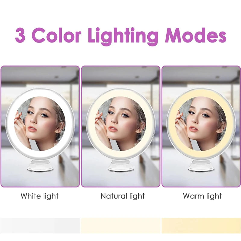 360° Portable 10X Magnifying Makeup Mirror with 3 Colors Lights