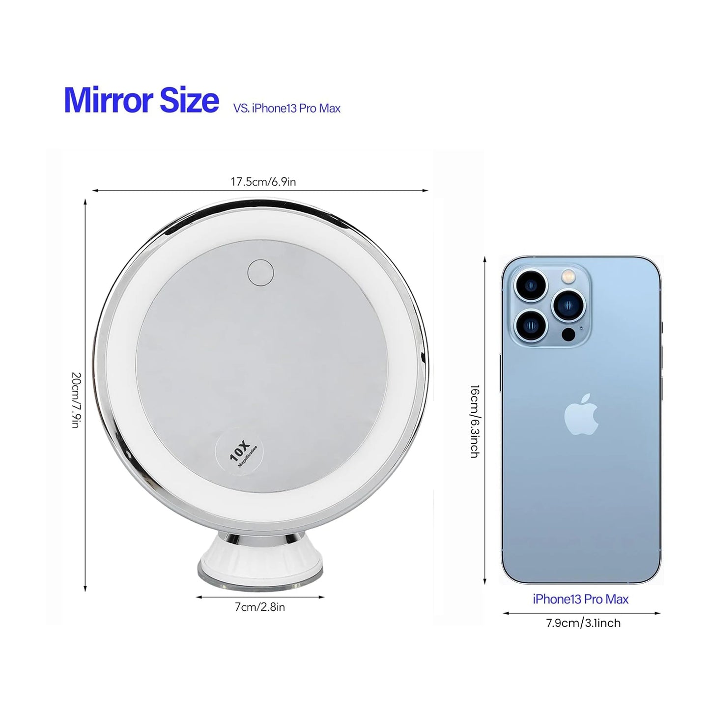 360° Portable 10X Magnifying Makeup Mirror with 3 Colors Lights