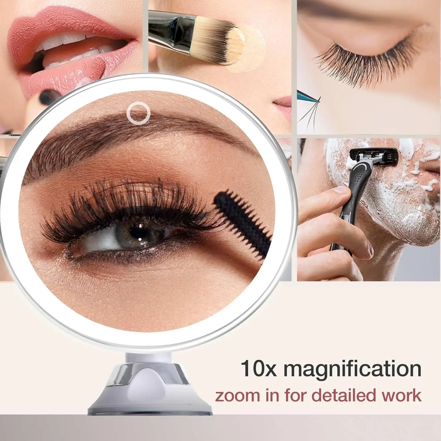360° Portable 10X Magnifying Makeup Mirror with 3 Colors Lights
