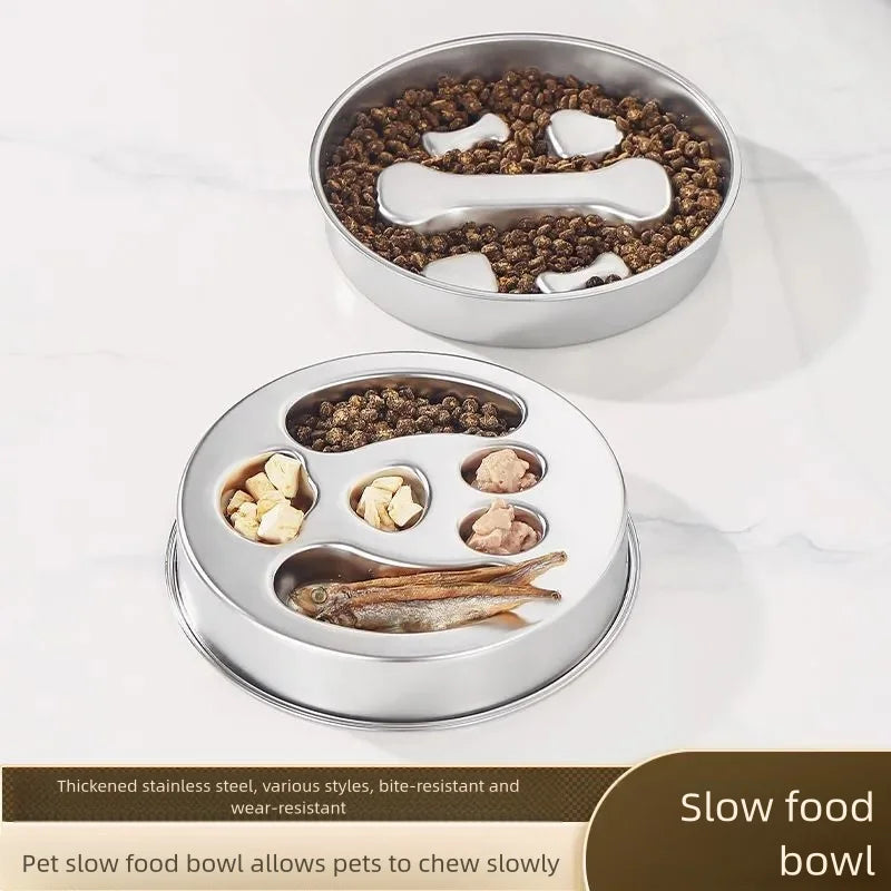 Pets : Stainless Steel Non-Slip Slow Feeder Bowl