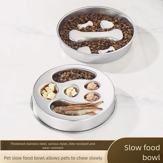 Pets : Stainless Steel Non-Slip Slow Feeder Bowl