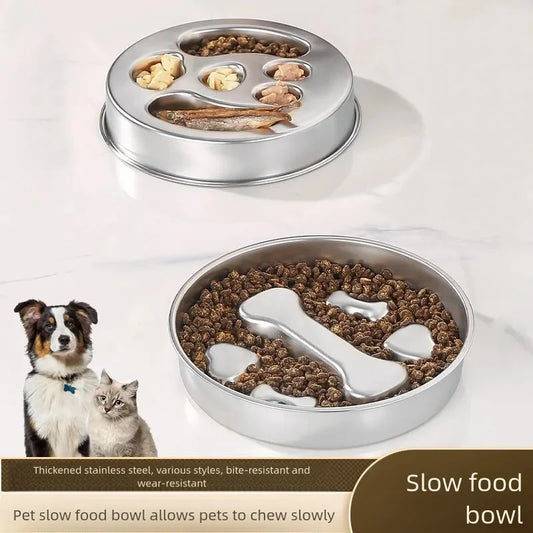 Pets : Stainless Steel Non-Slip Slow Feeder Bowl