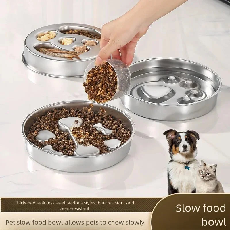Pets : Stainless Steel Non-Slip Slow Feeder Bowl